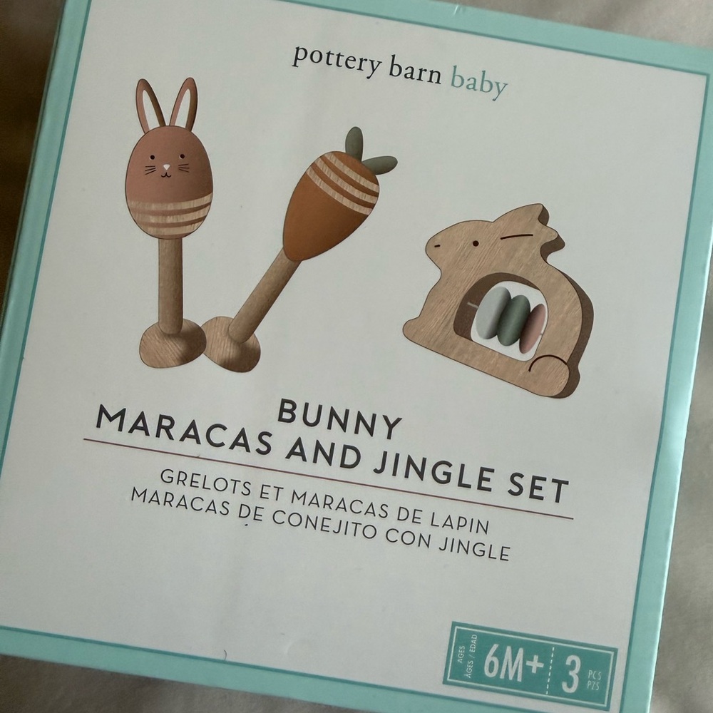 Pottery Barn Kids Bunny Maracas and Jingle Set - Brown and Tan